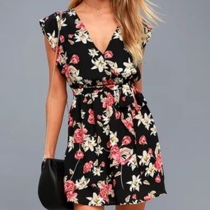 NWT Black floral wrap mini dress